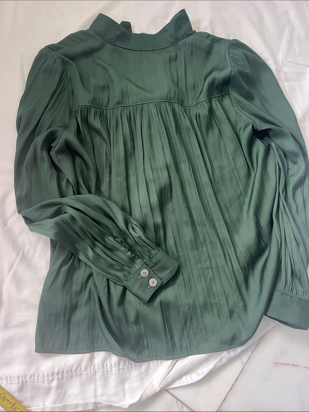 Anthropologie Emerald Green Pleated Button-Front Blouse M - Picture 7 of 7